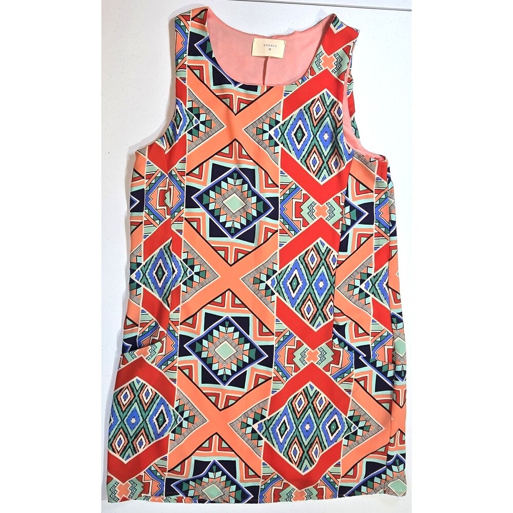 Everly Shift Sleeveless Mini Dress Size XS/S Multicolor A-Line  Pockets Pullover
